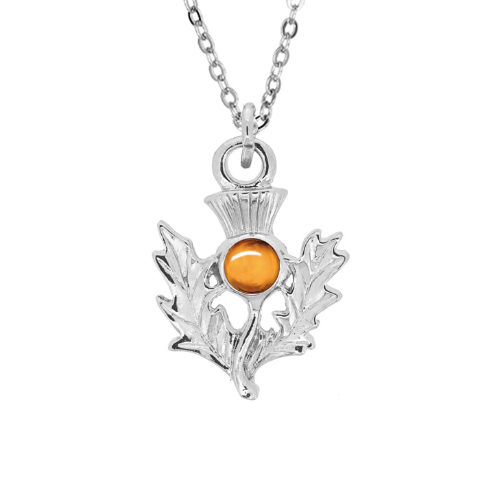 Art Pewter Scottish Thistle Birthstone Pendant - Silver Plated Pewter - Made in Scotland - Heritage Of Scotland - November (Topaz)