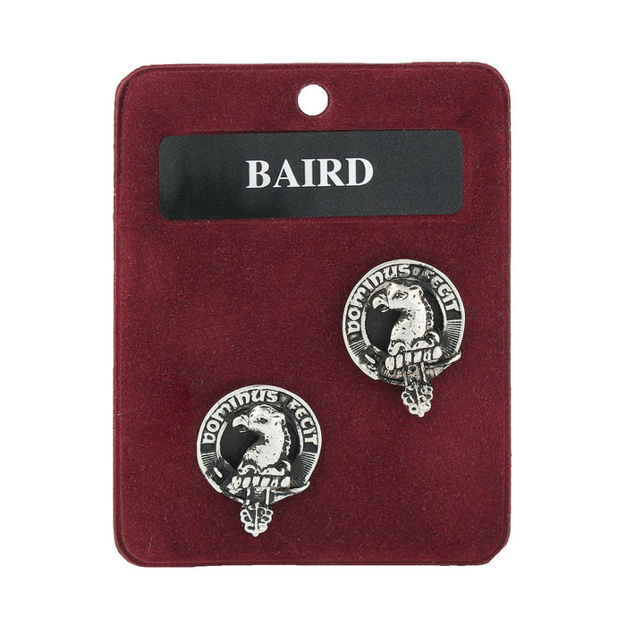 Baird Clan Badge, Kilt Pin, Lapel Pin, Cufflinks, Keyring/Key Fob & Gift Set — Fine Pewter by Art Pewter — Made in Scotland (Shiny Finish) - Heritage Of Scotland - Cufflinks