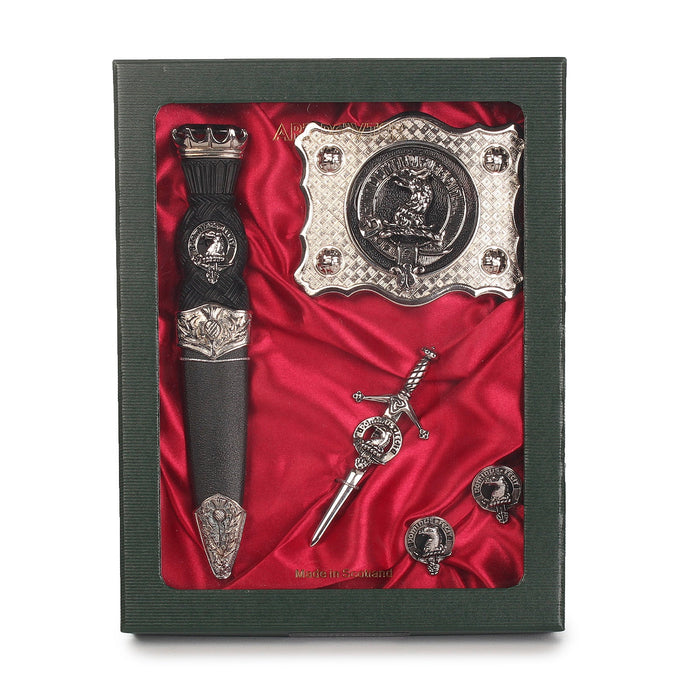 Baird Clan Badge, Kilt Pin, Lapel Pin, Cufflinks, Keyring/Key Fob & Gift Set — Fine Pewter by Art Pewter — Made in Scotland (Shiny Finish) - Heritage Of Scotland - Gift Set