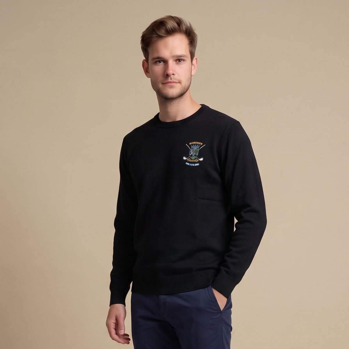 Ballantrae Golf Crew Neck Jumper - Black - Heritage Of Scotland - S