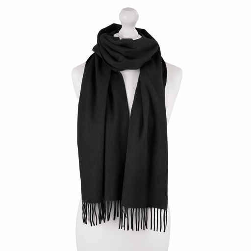 Balmoral 100% Cashmere Woven Scarf - PLAIN BLACK - Heritage Of Scotland -