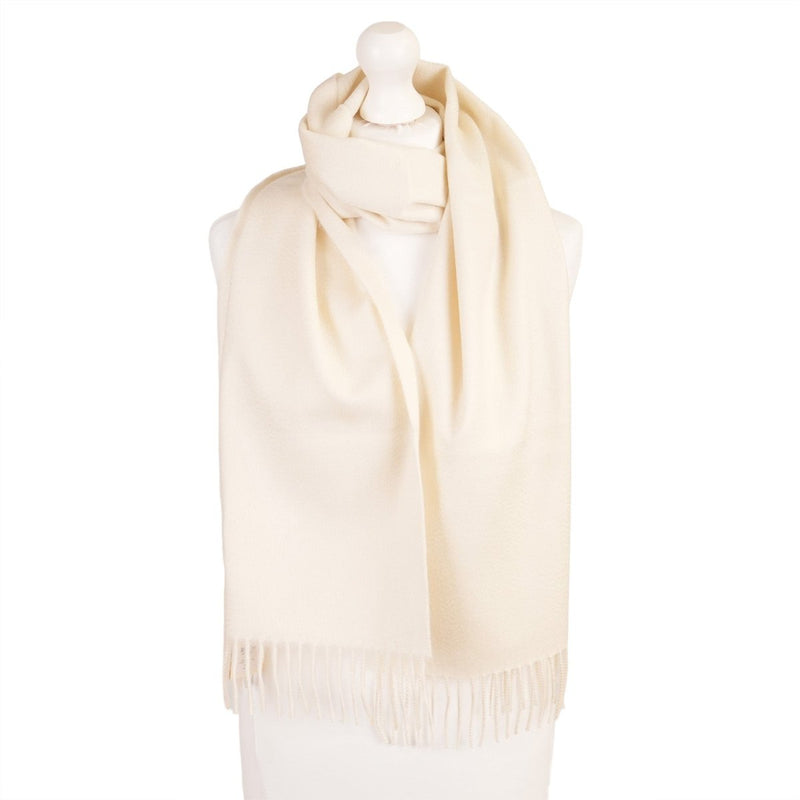 Balmoral 100% Cashmere Woven Scarf Plain White - Heritage Of Scotland - PLAIN WHITE
