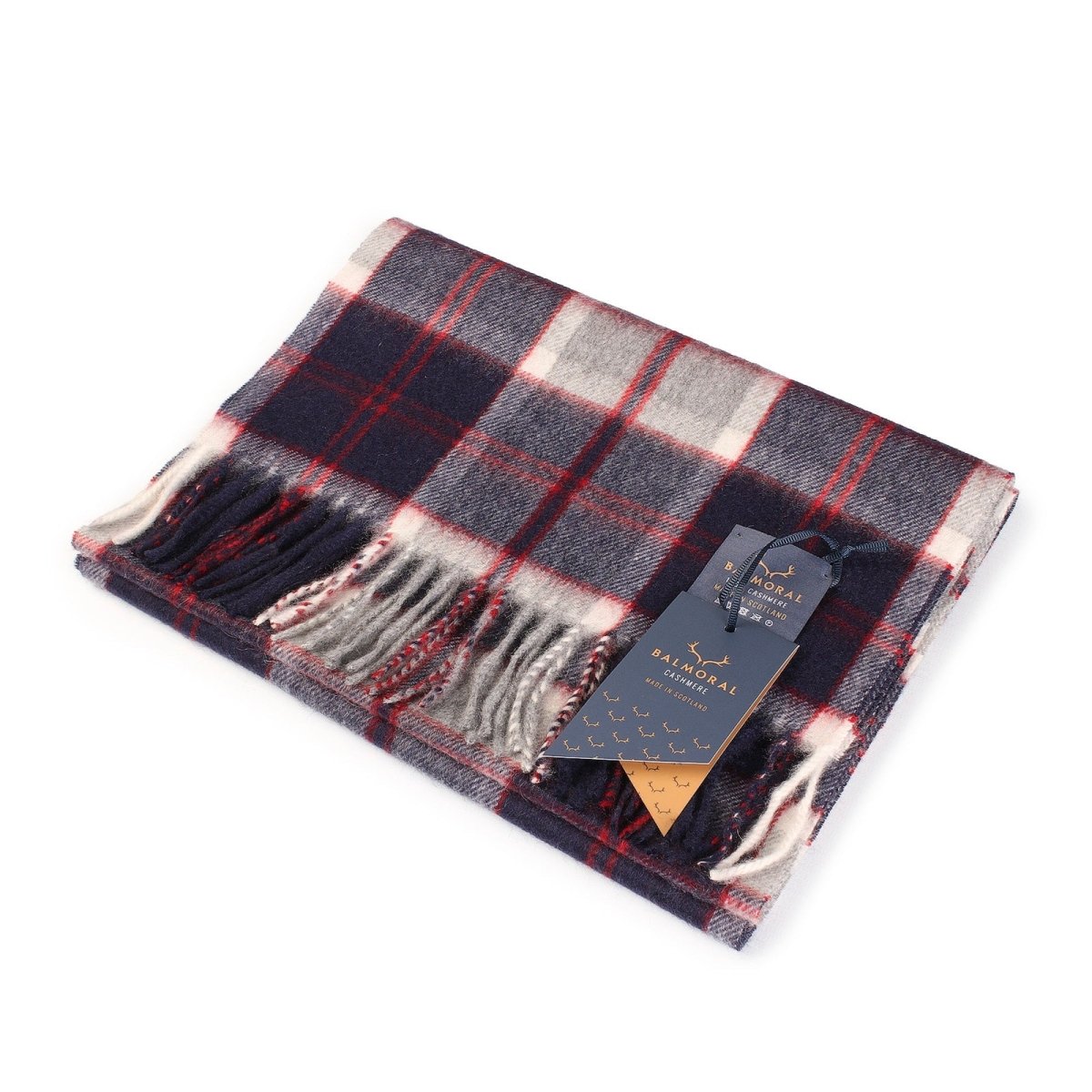 Balmoral 100% Cashmere Woven Scarf Tartan and Checks - Made in Scotland - BANNOCKBANE NAVY - Heritage Of Scotland -