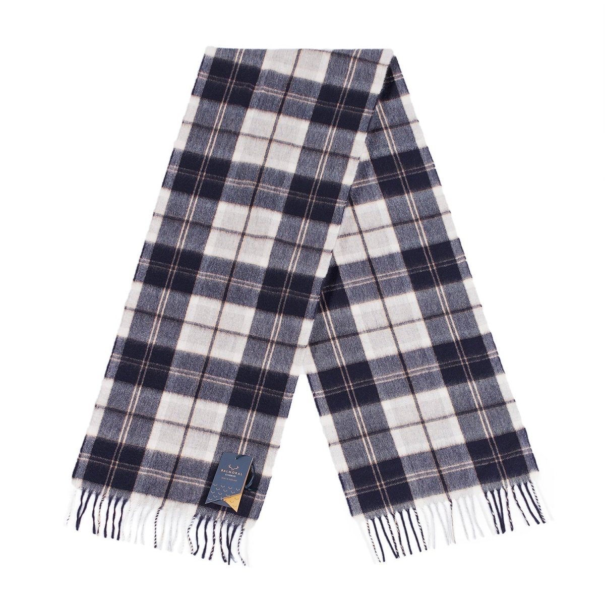 Balmoral 100% Cashmere Woven Scarf Tartan and Checks - Made in Scotland - BANNOCKBANE SILVER - Heritage Of Scotland -