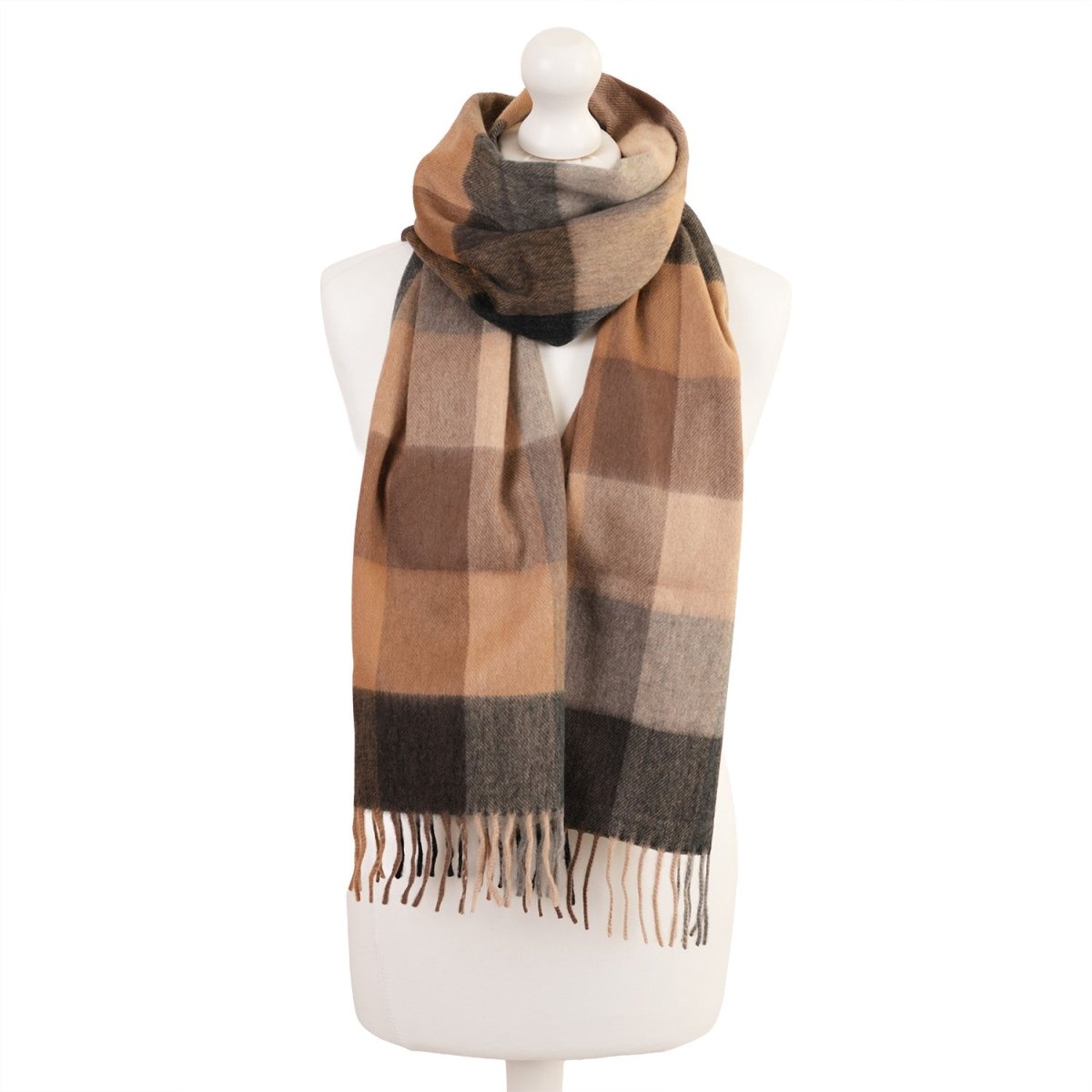 Balmoral 100% Cashmere Woven Scarf Tartan and Checks - Made in Scotland - BLOCK CHECK NATURAL - Heritage Of Scotland -