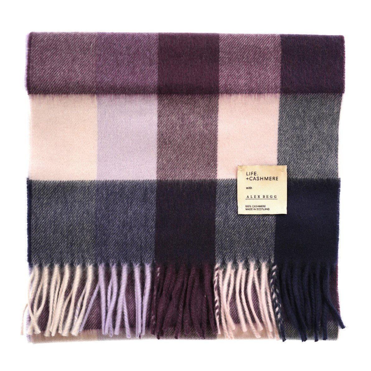 Balmoral 100% Cashmere Woven Scarf Tartan and Checks - Made in Scotland - BLOCK CHECK PINK - Heritage Of Scotland -