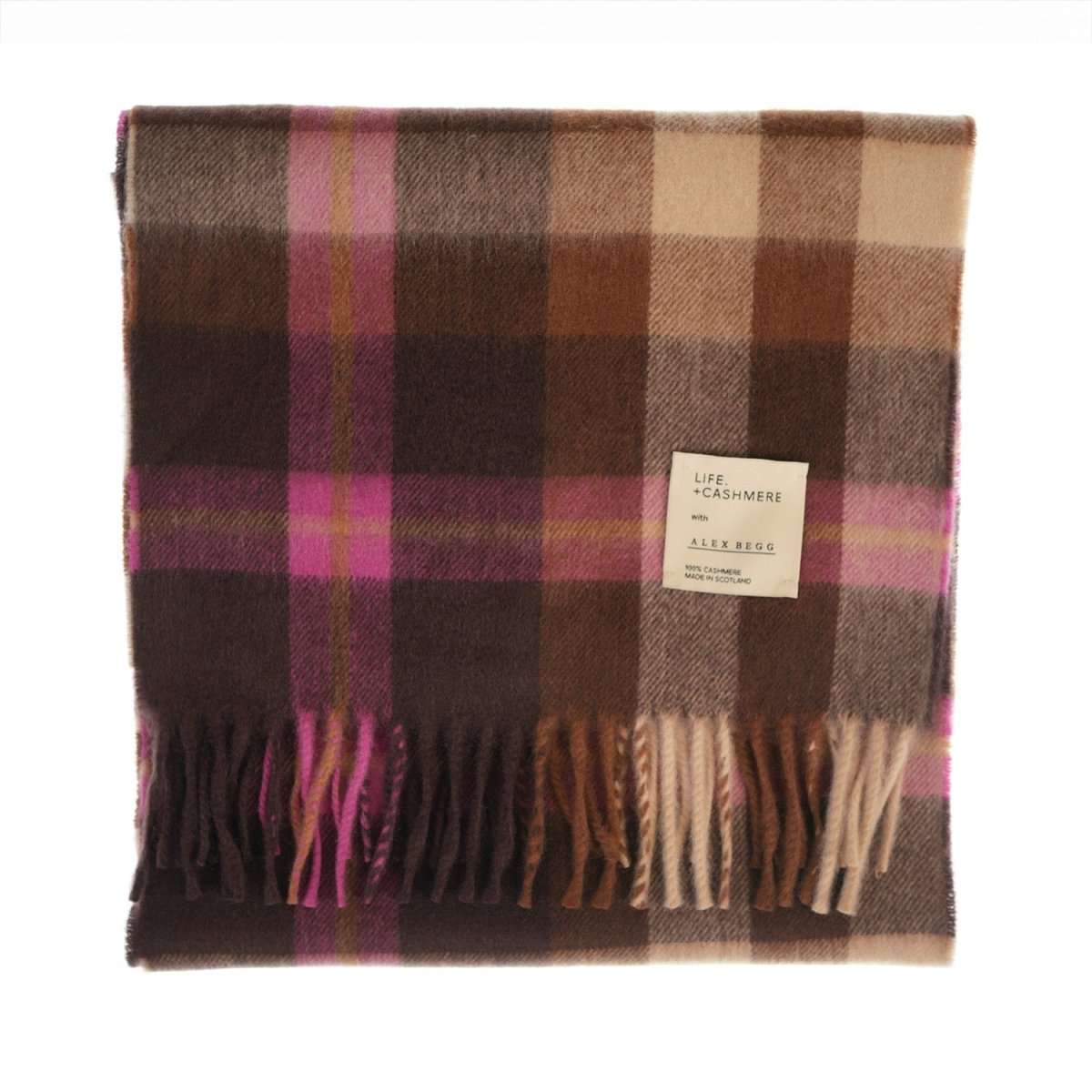 Balmoral 100% Cashmere Woven Scarf Tartan and Checks - Made in Scotland - BROOKE PINK - Heritage Of Scotland -
