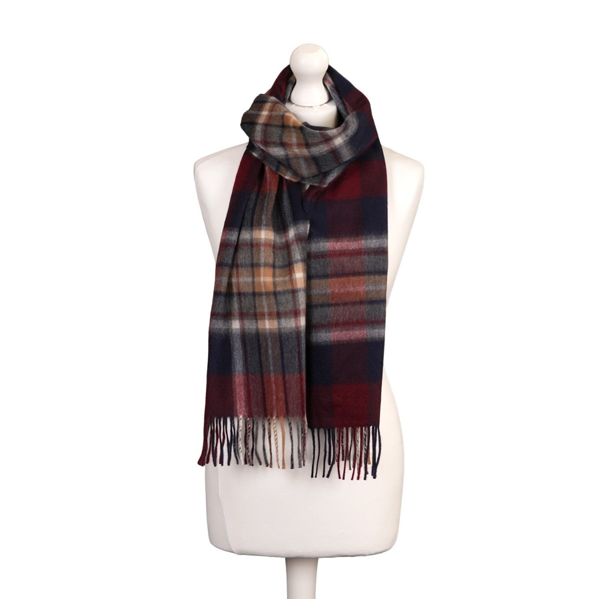 Balmoral 100% Cashmere Woven Scarf Tartan and Checks - Made in Scotland - EXPLODED BRUCE NAVY - Heritage Of Scotland -