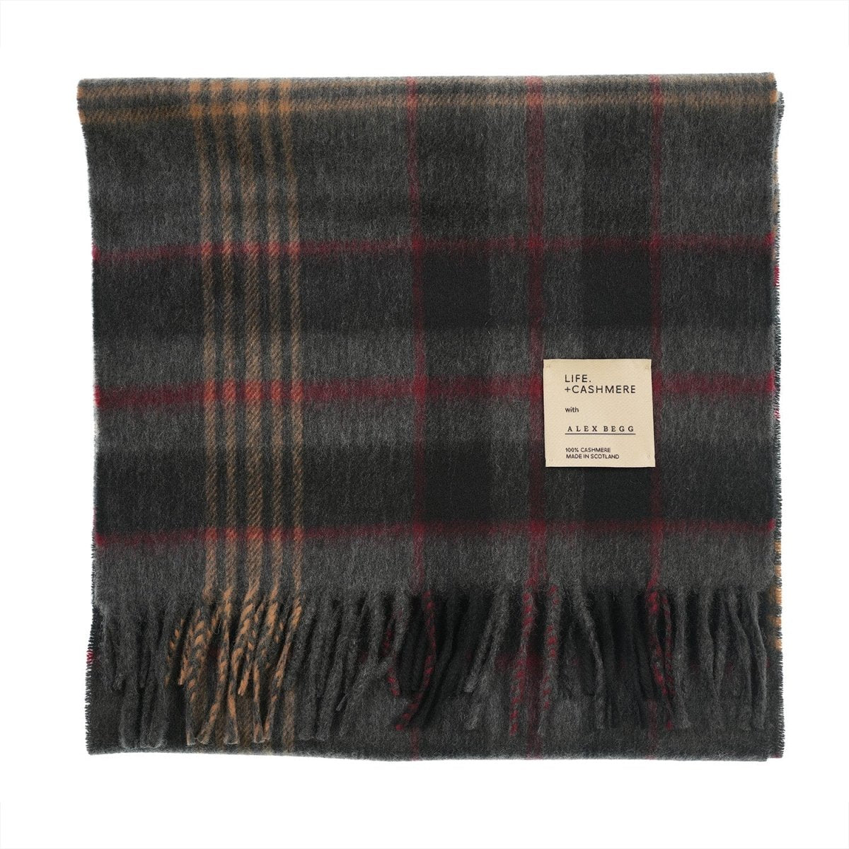 Balmoral 100% Cashmere Woven Scarf Tartan and Checks - Made in Scotland - FINE CHECK GREY - Heritage Of Scotland -