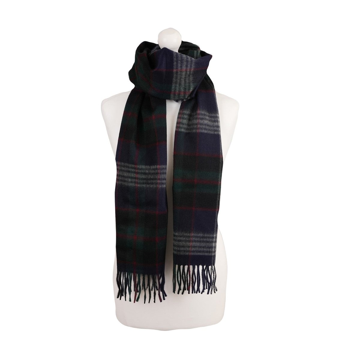 Balmoral 100% Cashmere Woven Scarf Tartan and Checks - Made in Scotland - FINE CHECK NAVY - Heritage Of Scotland -