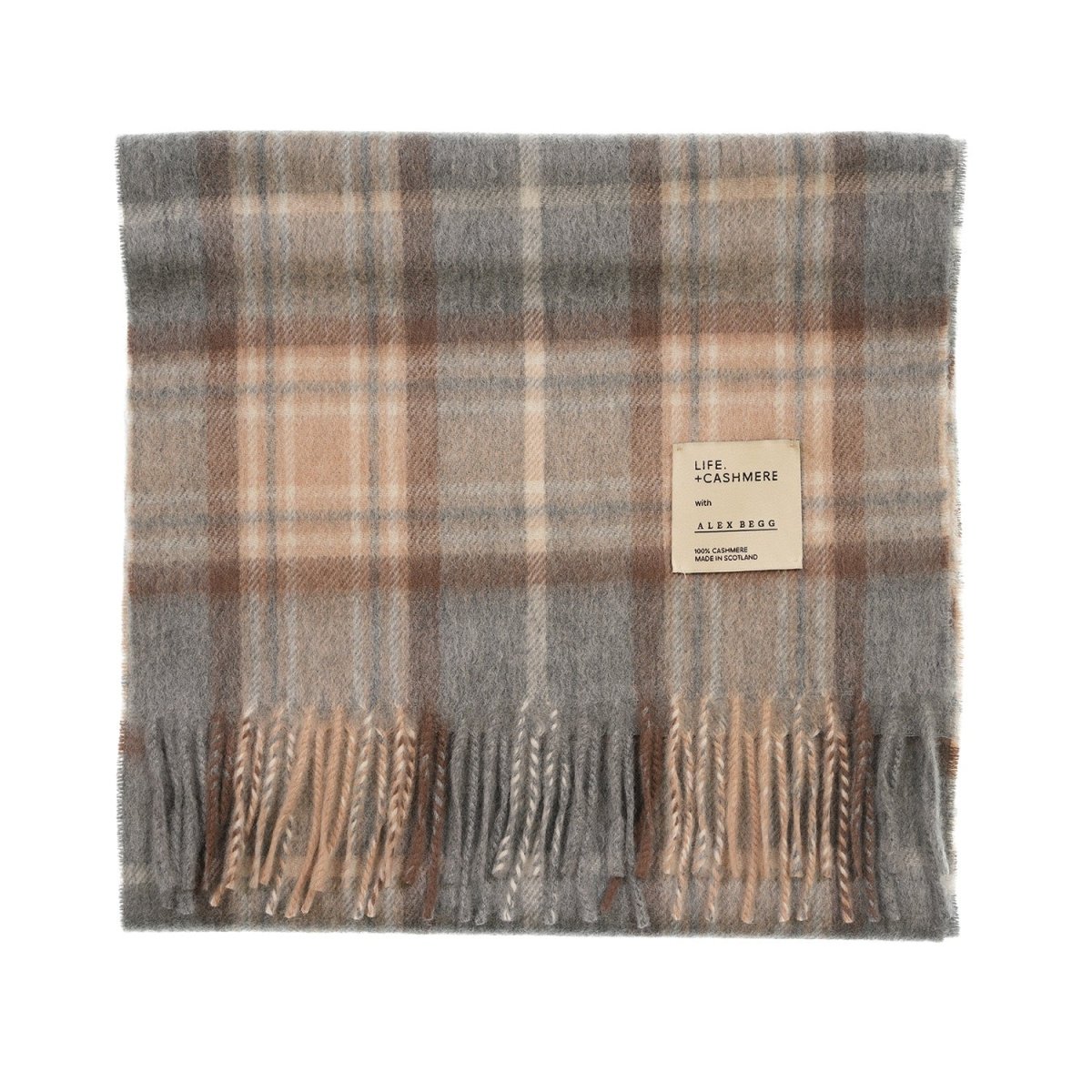 Balmoral 100% Cashmere Woven Scarf Tartan and Checks - Made in Scotland - MACKELLAR NATURAL - Heritage Of Scotland -