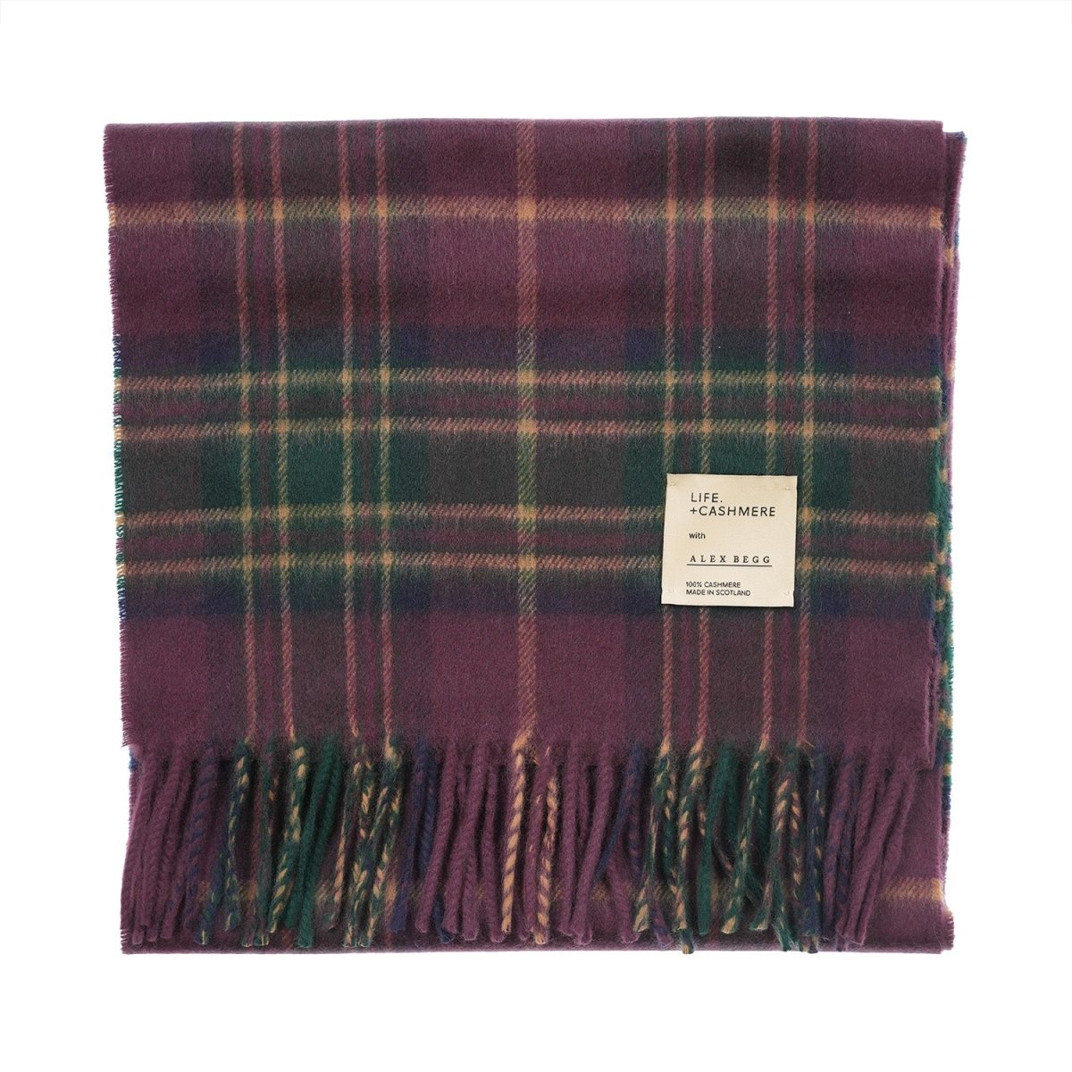 Balmoral 100% Cashmere Woven Scarf Tartan and Checks - Made in Scotland - MACKELLAR PLUM - Heritage Of Scotland -