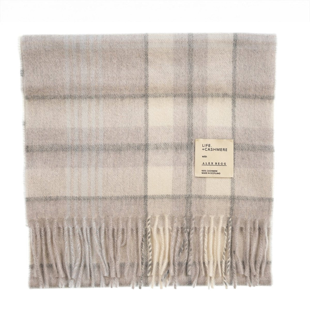 Balmoral 100% Cashmere Woven Scarf Tartan and Checks - Made in Scotland - MORAY CHECK BLUE - Heritage Of Scotland -