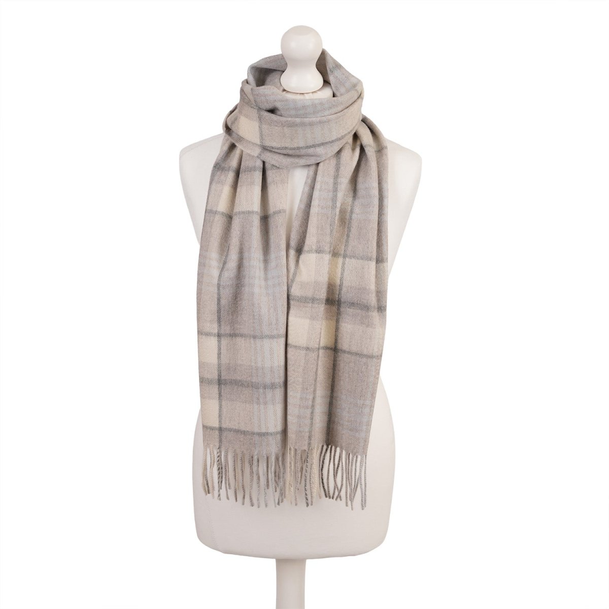 Balmoral 100% Cashmere Woven Scarf Tartan and Checks - Made in Scotland - MORAY CHECK BLUE - Heritage Of Scotland -