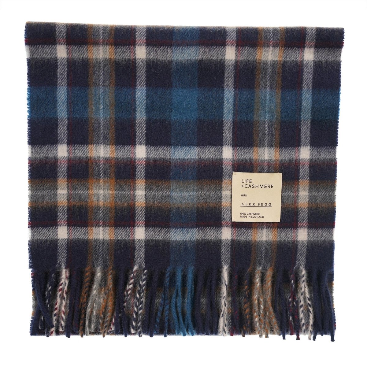Balmoral 100% Cashmere Woven Scarf Tartan and Checks - Made in Scotland - REGULAR BRUCE NAVY - Heritage Of Scotland -