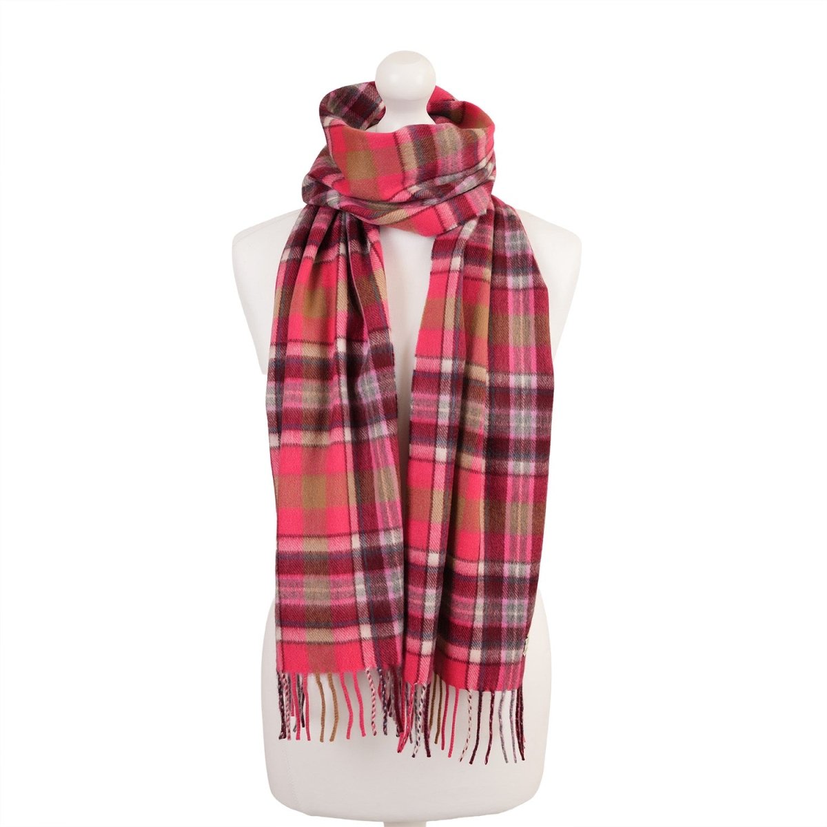 Balmoral 100% Cashmere Woven Scarf Tartan and Checks - Made in Scotland - REGULAR BRUCE PINK - Heritage Of Scotland -