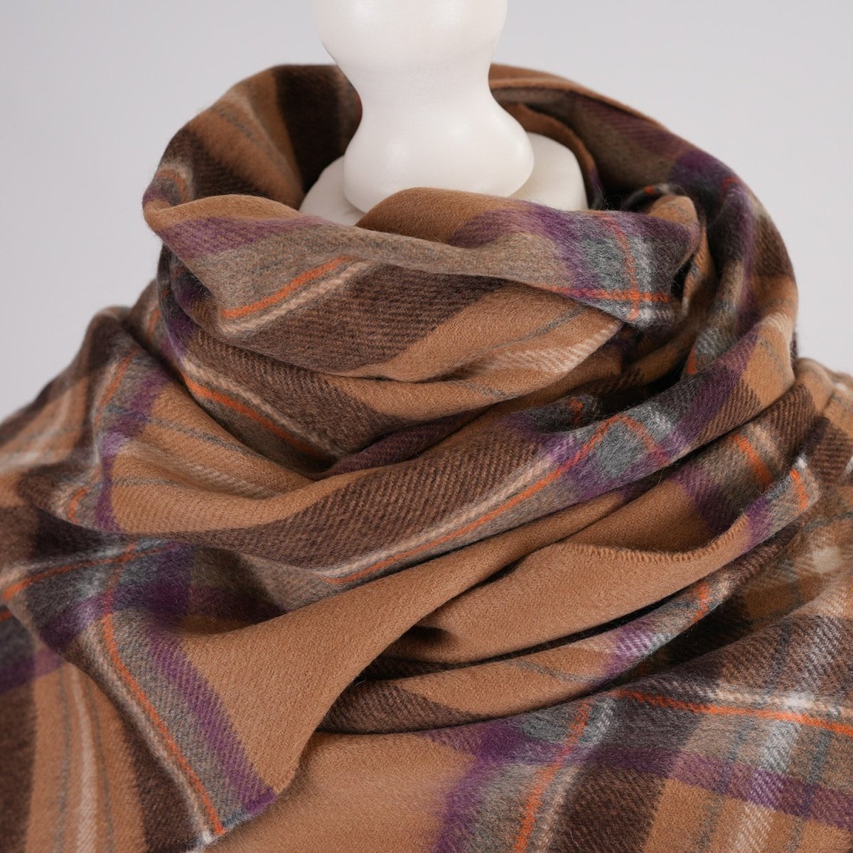 Balmoral 100% Cashmere Woven Scarf Tartan and Checks - Made in Scotland - STEWART CAMEL - Heritage Of Scotland -