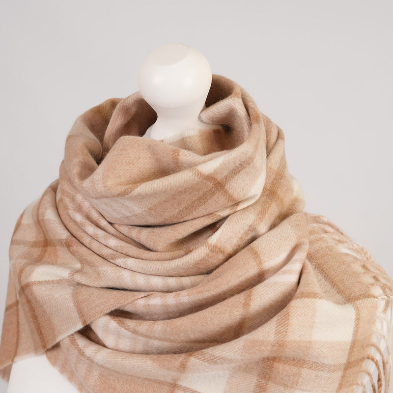 Balmoral 100% Cashmere Woven Scarf Tartans and Checks - Made in Scotland - Heritage Of Scotland - MORAY CHECK NATURAL
