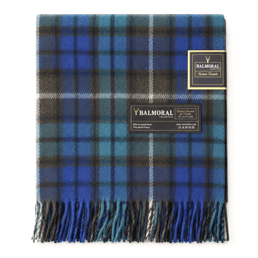 Balmoral Highland Wool Blend Scottish Tartan Blanket Throw - Recycled Wool - 155 x 190 cm - BUCHANAN BLUE - Heritage Of Scotland -