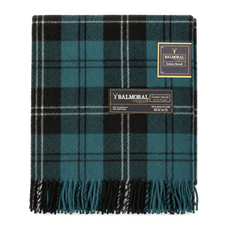 Balmoral Highland Wool Blend Scottish Tartan Blanket Throw - Recycled Wool - 155 x 190 cm - RAMSAY BLUE - Heritage Of Scotland -
