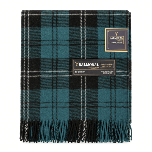 Balmoral Highland Wool Blend Scottish Tartan Blanket Throw - Recycled Wool - 155 x 190 cm - RAMSAY BLUE - Heritage Of Scotland -