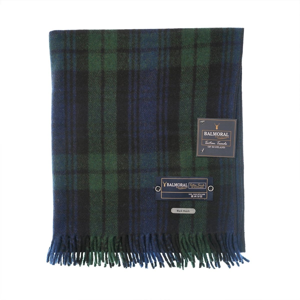 Balmoral Woollen Knee Blanket with Fringed Edges - Black Watch - Heritage Of Scotland - 