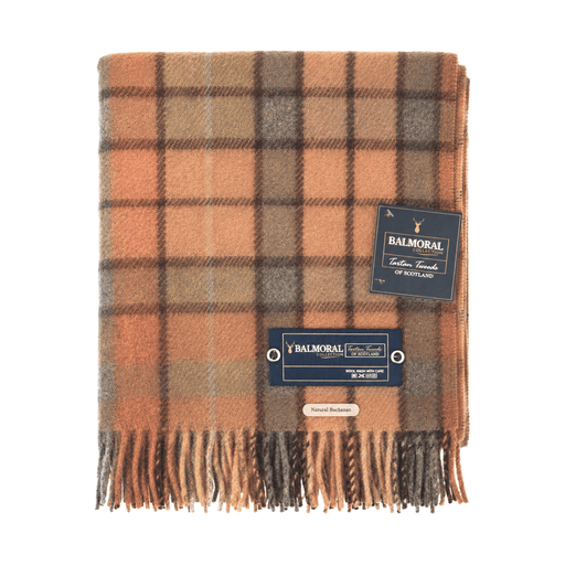 Balmoral Woollen Knee Blanket with Fringed Edges - Buchanan Natural - Heritage Of Scotland - 