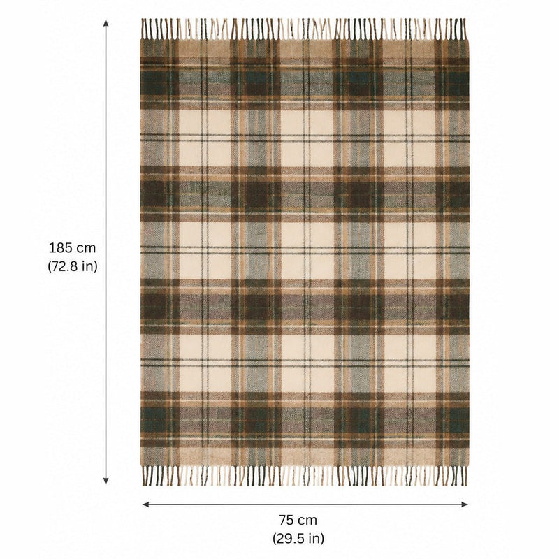 Balmoral Woollen Knee Blanket with Fringed Edges - Mackellar Natural - Heritage Of Scotland - 