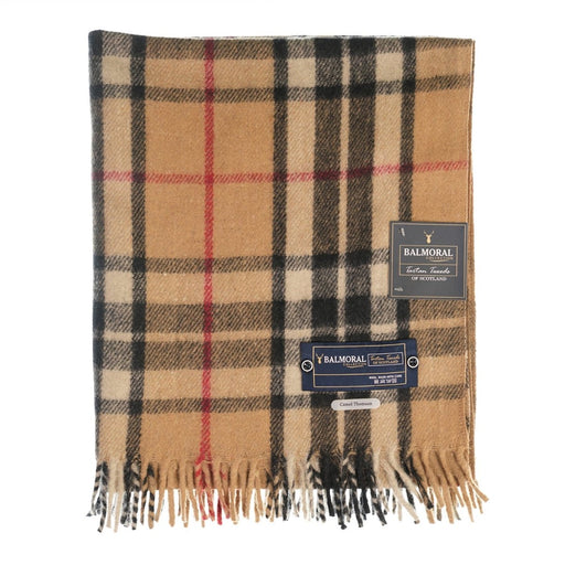 Balmoral Woollen Knee Blanket with Fringed Edges - Thomson Camel - Heritage Of Scotland - 