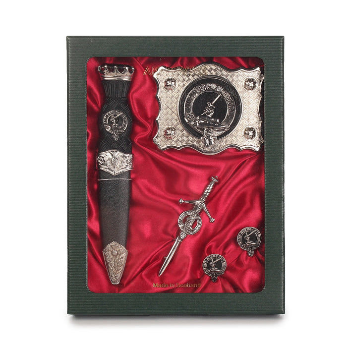 Barclay Clan Badge, Kilt Pin, Lapel Pin, Cufflinks, Keyring/Key Fob & Gift Set — Fine Pewter by Art Pewter — Made in Scotland (Shiny Finish) - Heritage Of Scotland - Gift Set