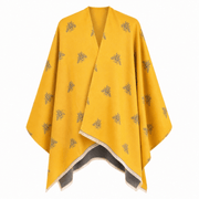 Bee Print Reversible Wrap Cape for Women - OCHRE - Heritage Of Scotland -