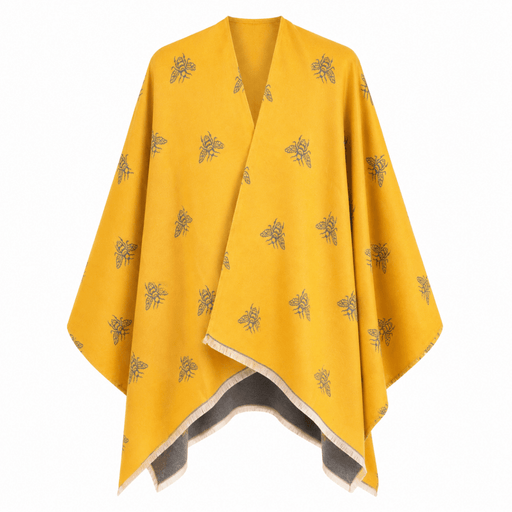Bee Print Reversible Wrap Cape for Women - OCHRE - Heritage Of Scotland -
