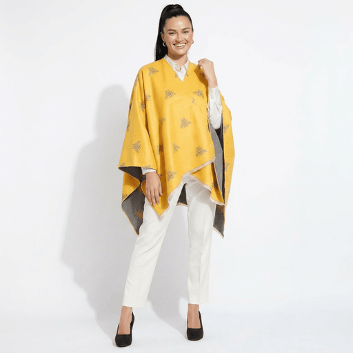 Bee Print Reversible Wrap Cape for Women - OCHRE - Heritage Of Scotland -