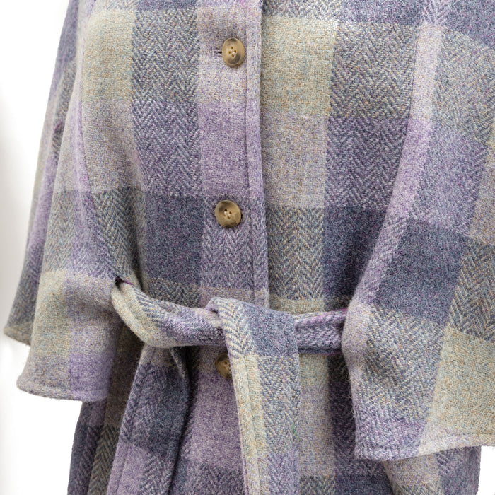 Belted Cape Harris Tweed Purple Square Tartan - Heritage Of Scotland - PURPLE SQUARE TARTAN