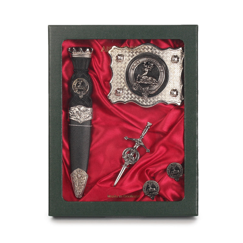 Blair Clan Badge, Kilt Pin, Lapel Pin, Cufflinks, Keyring/Key Fob & Gift Set — Fine Pewter by Art Pewter — Made in Scotland (Shiny Finish) - Heritage Of Scotland - Gift Set