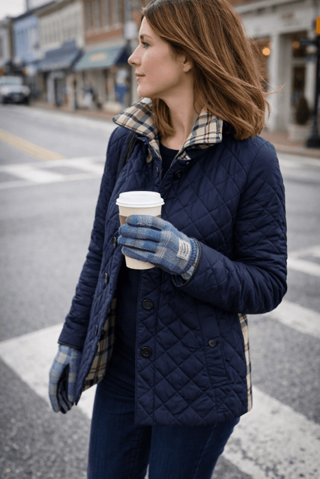 Boxed Harris Tweed and Brown Leather Ladies Gloves - Heritage Of Scotland - COL015 / LGE