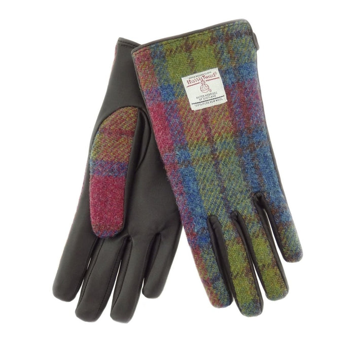 Boxed Harris Tweed and Brown Leather Ladies Gloves - Heritage Of Scotland - COL046 / LGE