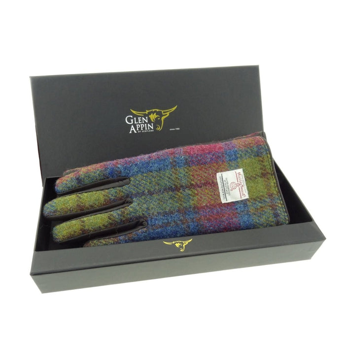 Boxed Harris Tweed and Brown Leather Ladies Gloves - Heritage Of Scotland - COL046 / MED