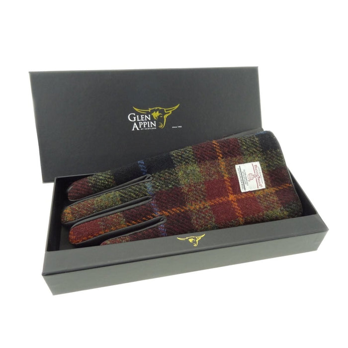 Boxed Harris Tweed and Brown Leather Ladies Gloves - Heritage Of Scotland - COL059 / SML