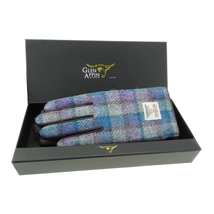 Boxed Harris Tweed and Brown Leather Ladies Gloves - Heritage Of Scotland - COL098 / SML