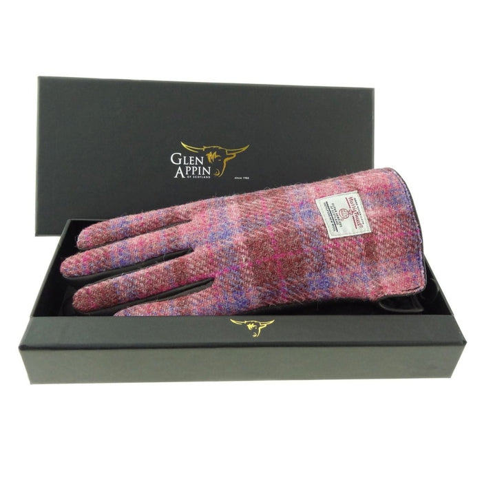 Boxed Harris Tweed and Brown Leather Ladies Gloves - Heritage Of Scotland - COL103 / SML