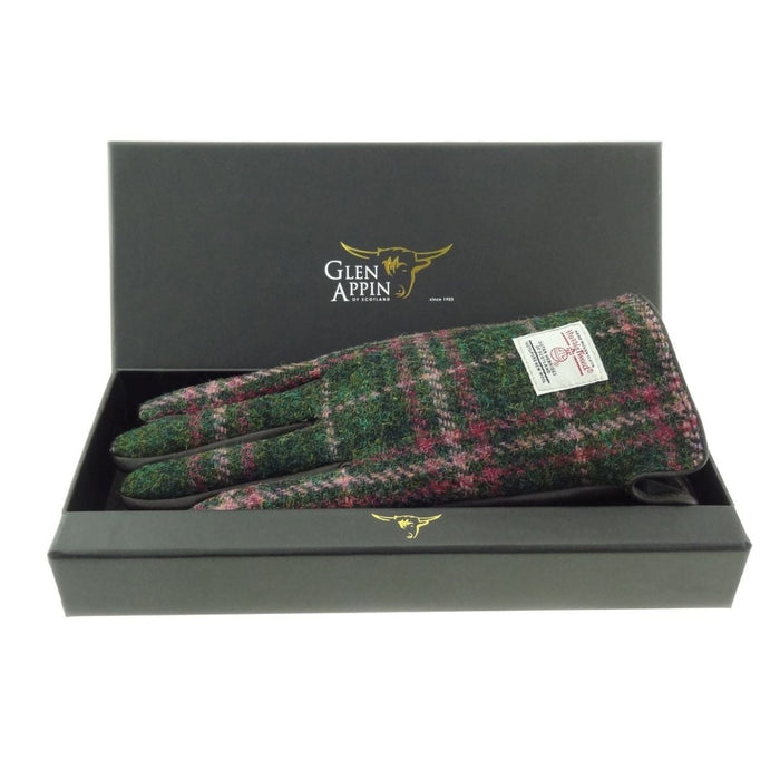 Boxed Harris Tweed and Brown Leather Ladies Gloves - Heritage Of Scotland - COL107 / MED