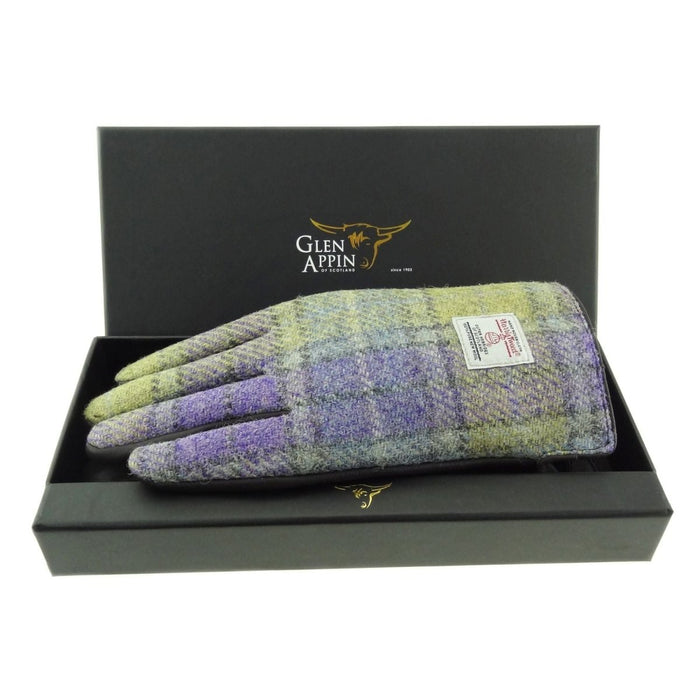 Boxed Harris Tweed and Brown Leather Ladies Gloves - Heritage Of Scotland - COL112 / MED