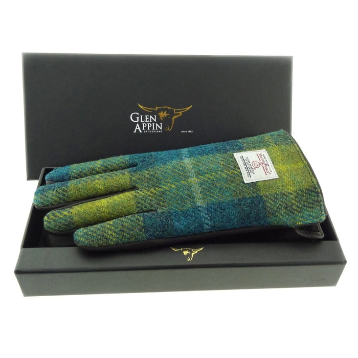 Boxed Harris Tweed and Brown Leather Ladies Gloves - Heritage Of Scotland - COL114 / MED