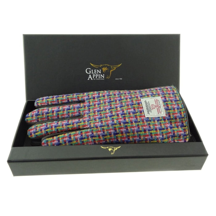 Boxed Harris Tweed and Brown Leather Ladies Gloves - Heritage Of Scotland - COL116 / LGE