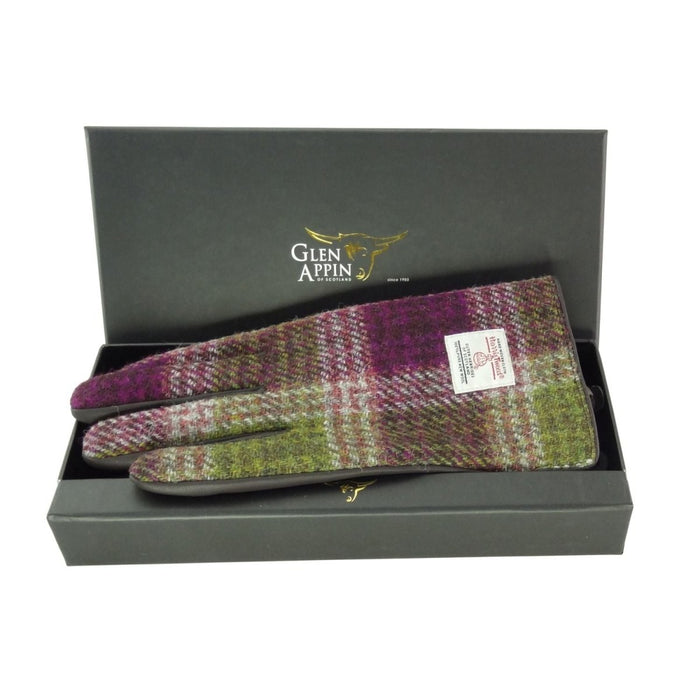 Boxed Harris Tweed and Brown Leather Ladies Gloves - Heritage Of Scotland - COL125 / LGE