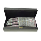 Boxed Harris Tweed and Brown Leather Ladies Gloves in Soft Pink Buchanan (COL134) - Heritage Of Scotland - Large