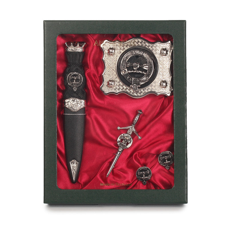 Brodie Clan Badge, Kilt Pin, Lapel Pin, Cufflinks, Keyring/Key Fob & Gift Set — Fine Pewter by Art Pewter — Made in Scotland (Shiny Finish) - Heritage Of Scotland - Gift Set
