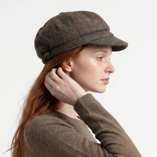 Brown Herringbone Harris Tweed Baker Boy Flat Cap - Heritage Of Scotland -