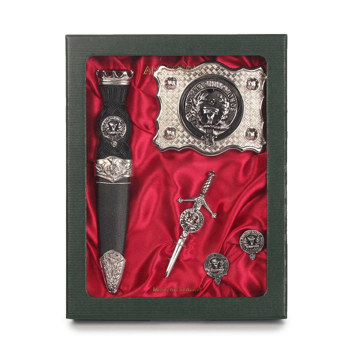 Buchanan Clan Badge, Kilt Pin, Lapel Pin, Cufflinks, Keyring/Key Fob & Gift Set — Fine Pewter by Art Pewter — Made in Scotland (Shiny Finish) - Heritage Of Scotland - Gift Set